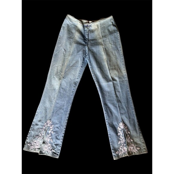 Vtg Limited Forenza Floral Embroidered Slit Front Boho Boot Cut Light Jeans 6* - Picture 1 of 9